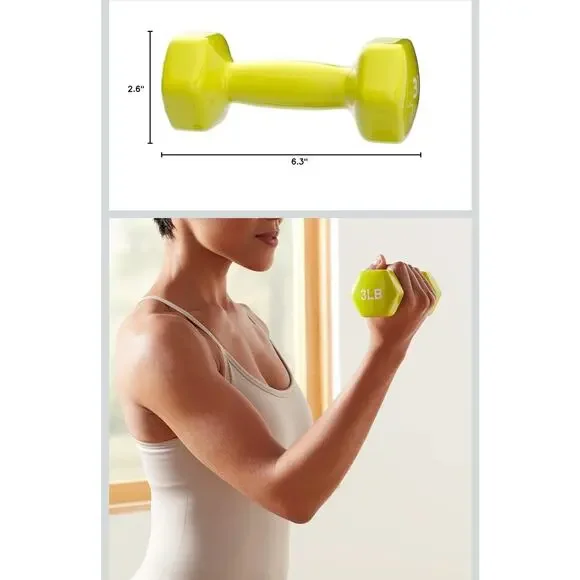 Amazon Basics Vinyl Coated Dumbbell Hand Weights Bright Green 3LB Each S21 - Picture 3 of 5